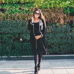 Black velvet jacket with handmade details. Pearls, Swarovski